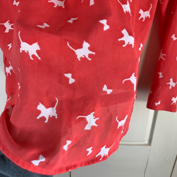 Cat Print Express Portofino Shirt Women's XS Sheer Button Down Collared READ - Picture 9 of 10